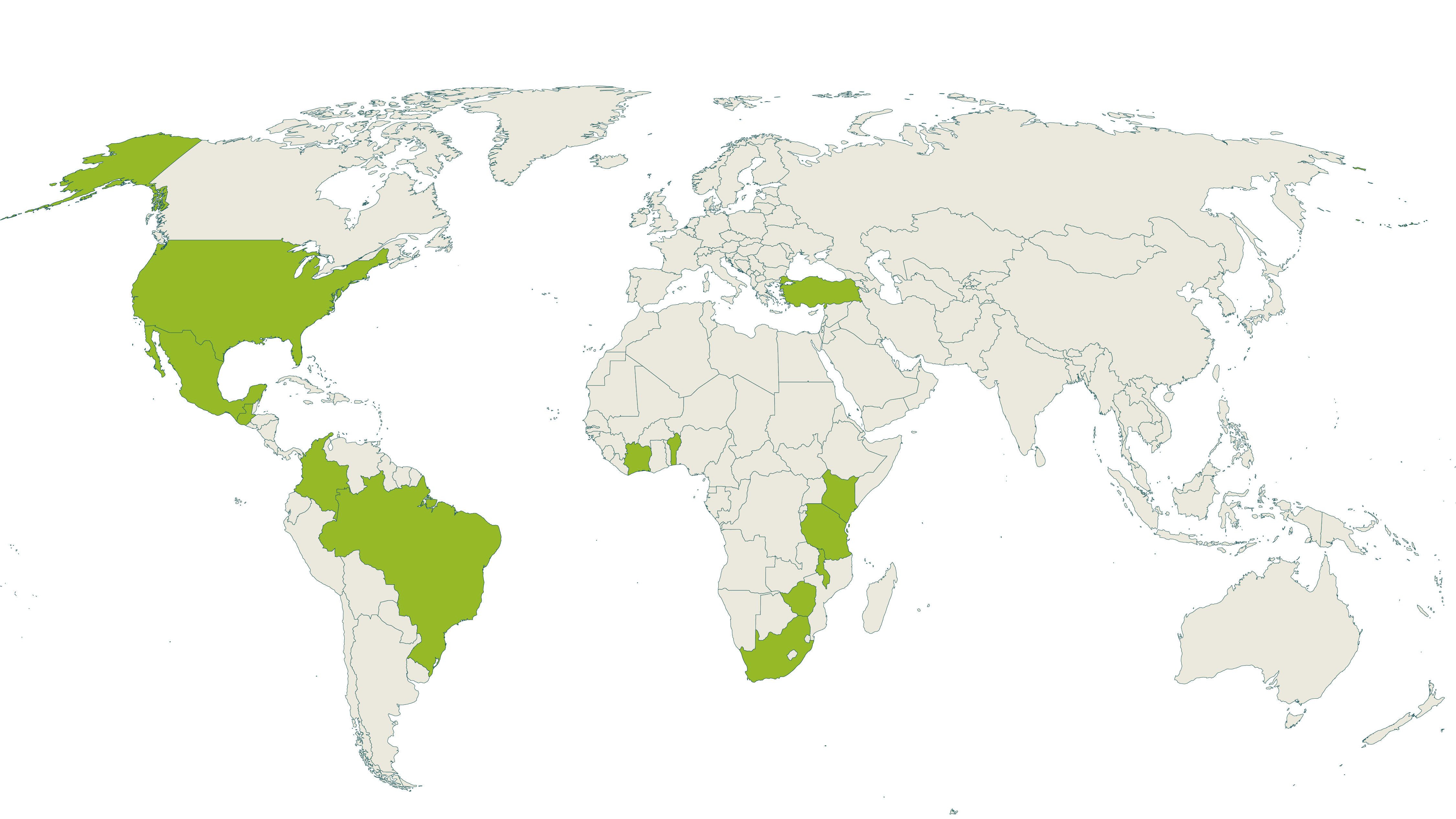 Map of current Rainforest Alliance certified nuts farms